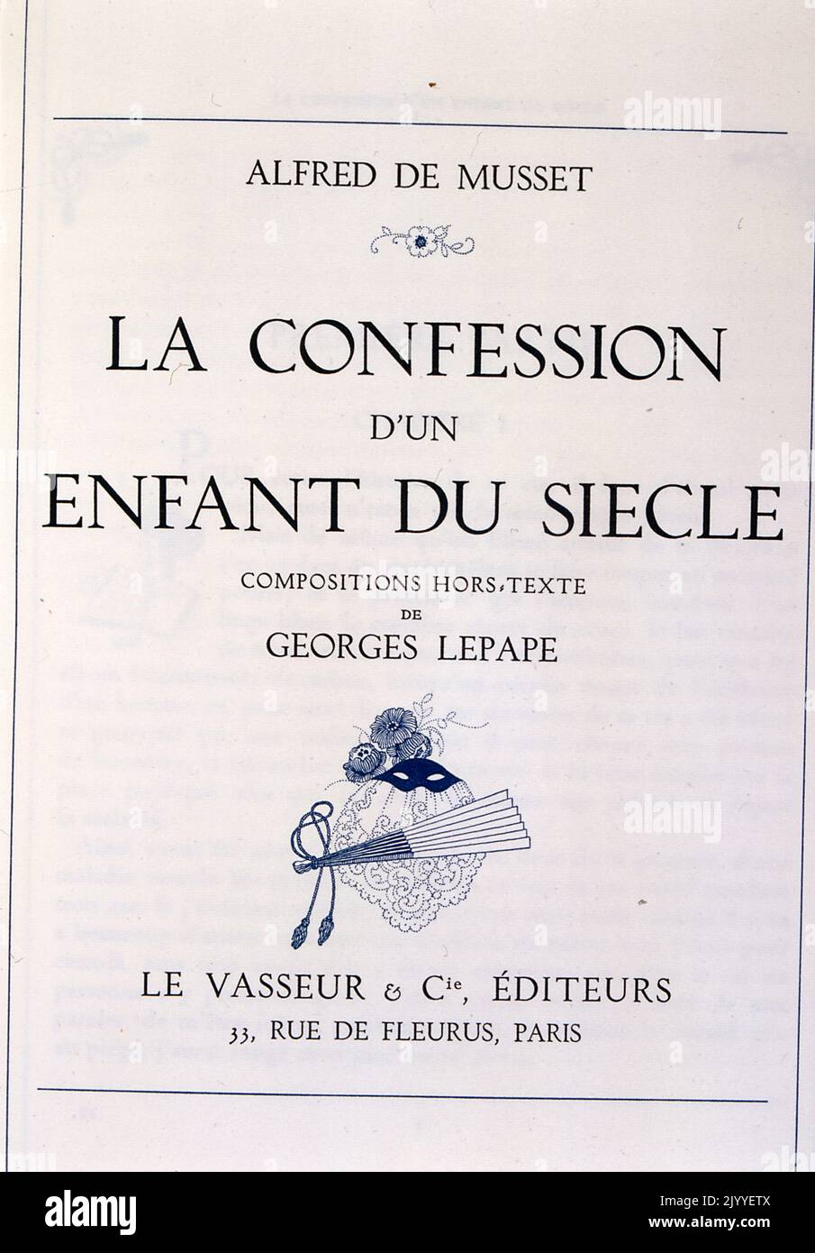 Frontcover der 'Beichte des Kindes des Jahrhunderts' von Alfred de Musset (1810-1857), französischer Dramatiker, Dichter und Romanautor. Stockfoto