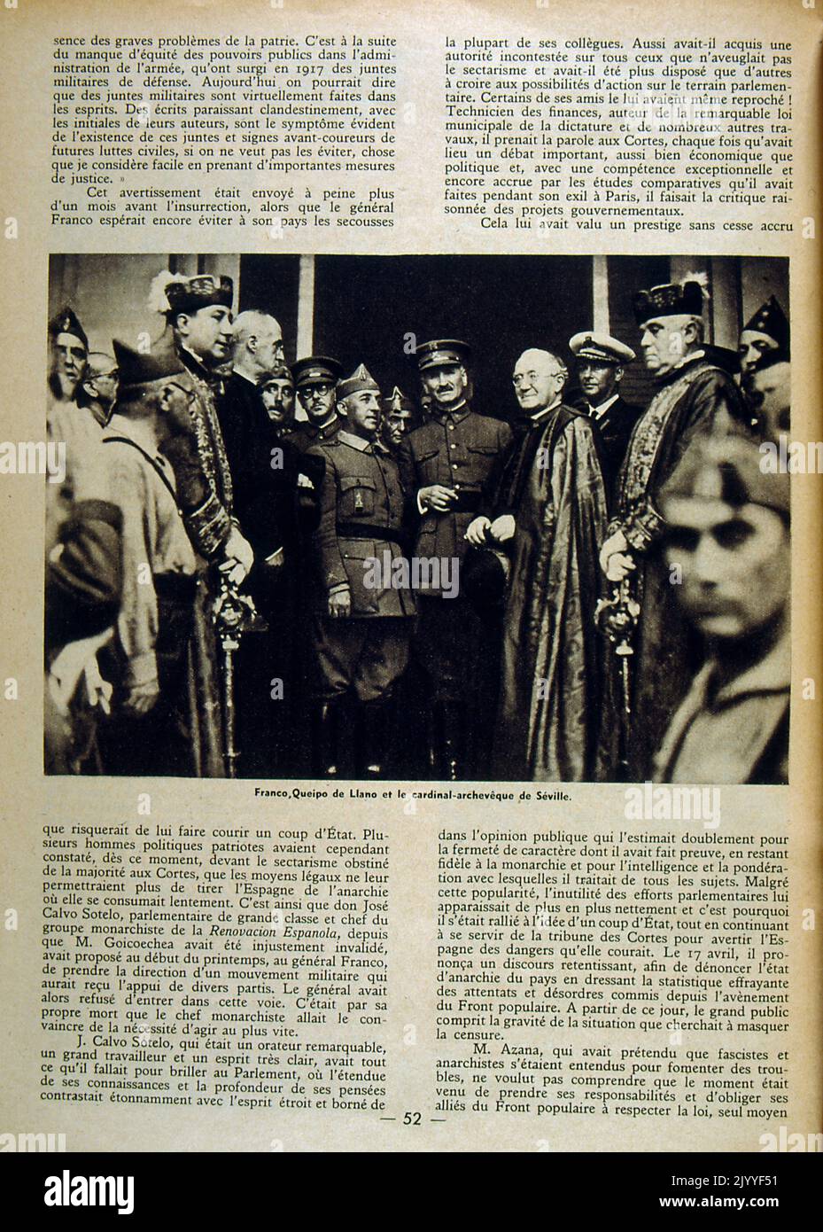 Schwarz-Weiß-Foto von Francisco Franco mit dem Erzbischof von Sevilla. Stockfoto