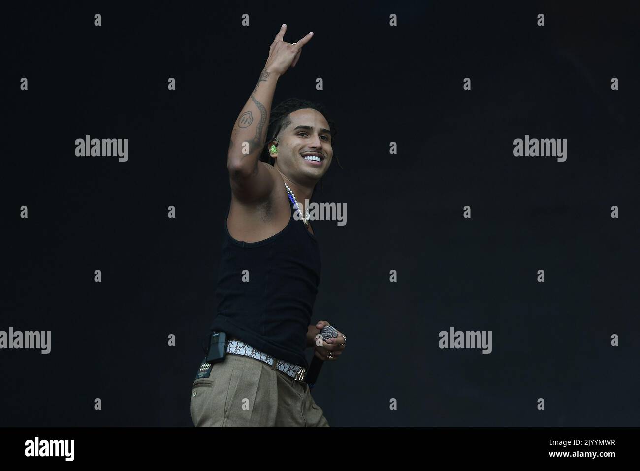 Rio de Janeiro, Brasilien,4. September 2022. Rap-Sänger Matuê, während seines Konzerts im Rock in Rio 2022, in der Stadt Rio de Janeiro. Stockfoto