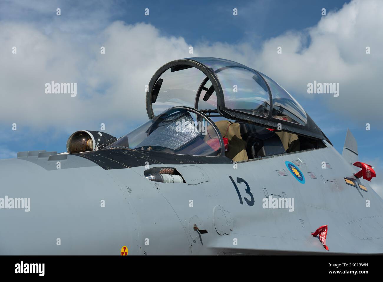 Singapur - 15. Feb, 2020: Nahaufnahme des Cockpits auf der Maylasian Sukhoi SU27 Stockfoto