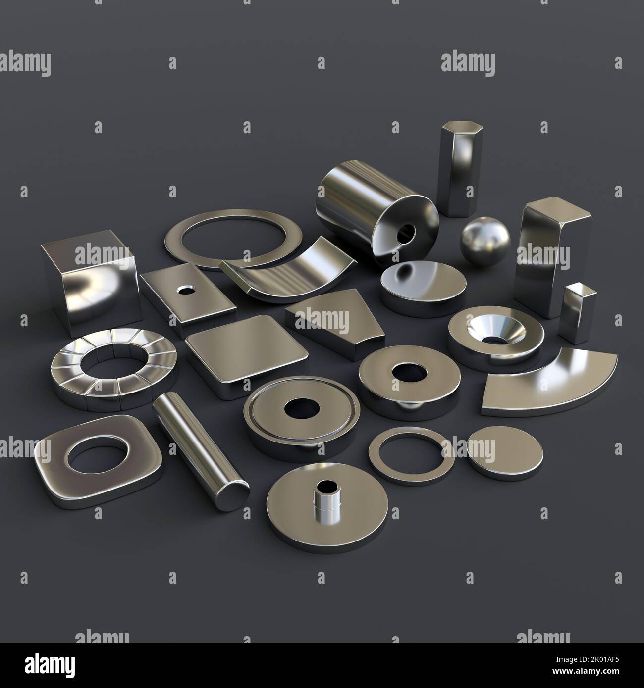 Neodym-Magnete isoliert auf weißem Hintergrund. 3D Rendering Stockfoto Neodym-Magnete isoliert auf weißem Hintergrund. 3D Rendering Stockfoto