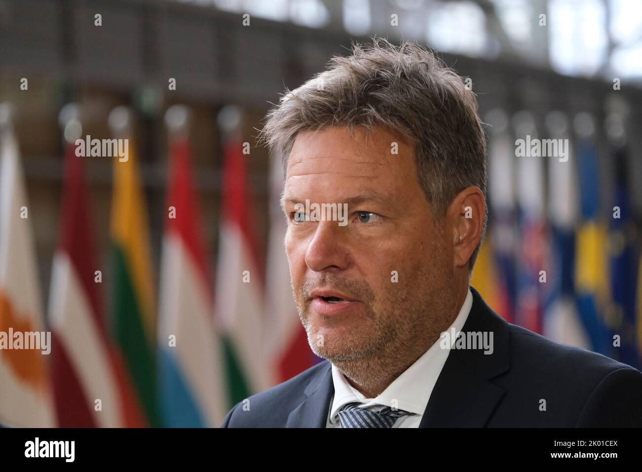 Brüssel, Belgien. 09. September 2022. Minister Robert HABECK, bei einem Treffen der EU-Energieminister, um am 9. September 2022 am EU-Hauptsitz in Brüssel, Belgien, Lösungen für steigende Energiepreise zu finden. Kredit: ALEXANDROS MICHAILIDIS/Alamy Live Nachrichten Stockfoto