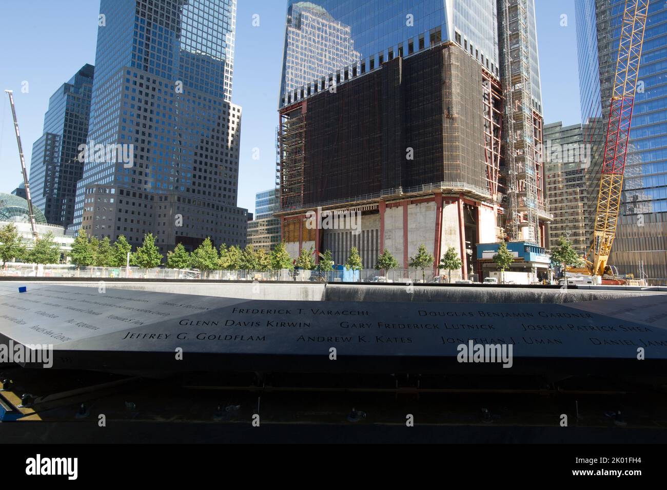 New York City, kurz vor dem 10.. Jahrestag des Terroranschlags vom 11. September 2001: Ort des Bombenanschlags auf das World Trade Center, Erinnerung an die Opfer, Umgebung und Stadtblicke. Stockfoto