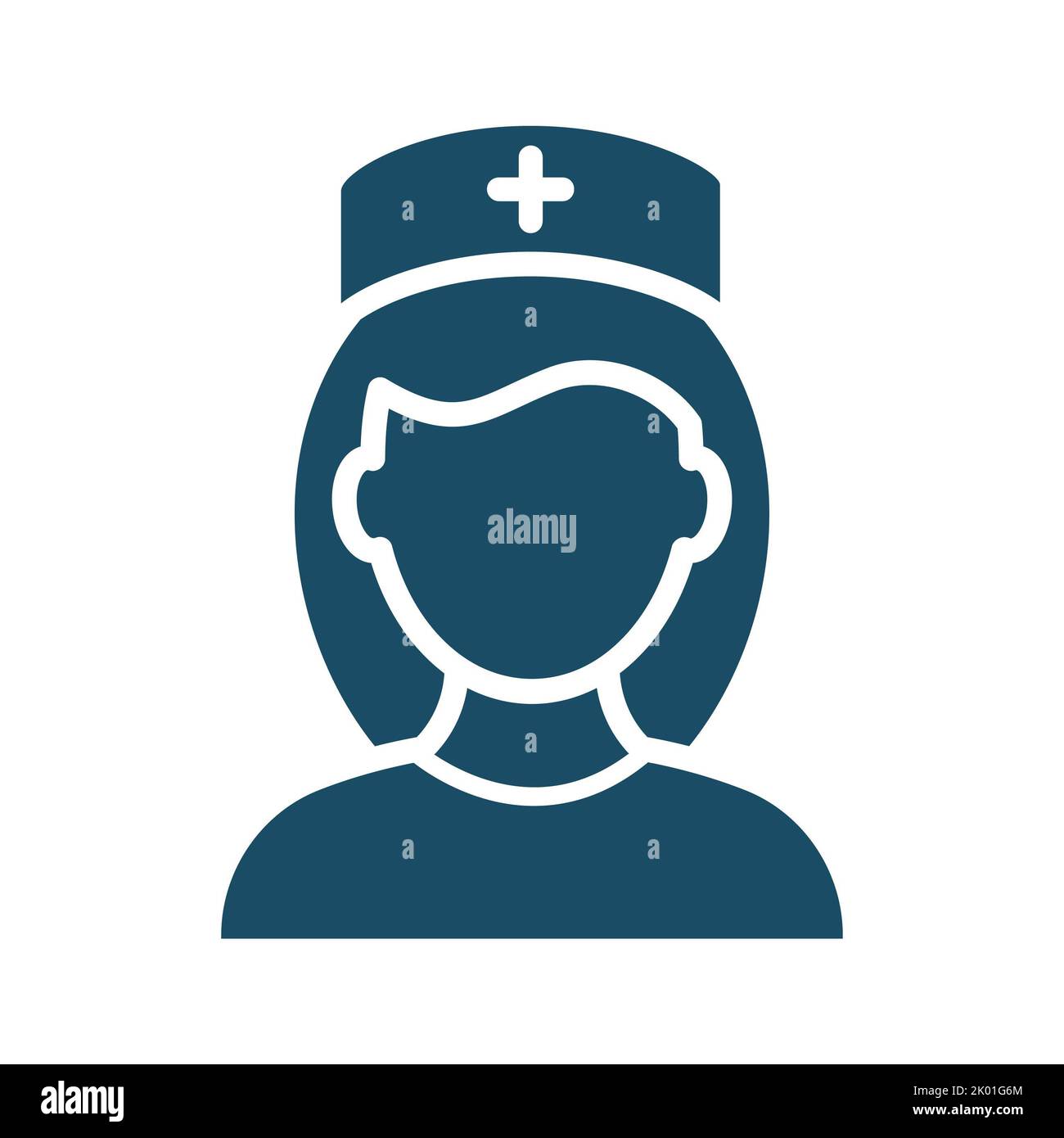 Hochwertiges dunkelblaues, flaches Krankenschwester-Symbol. Piktogramm, Krankenhaus, Gesundheit. Nützlich für Websites, Banner, Grußkarten, Apps und Beiträge in sozialen Medien. Stockfoto