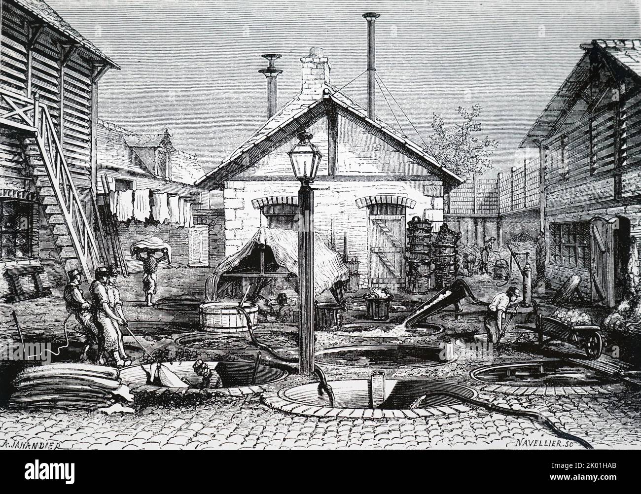 Gesamtansicht eines Tanyard. Von Louis Figuier Les Merveilles d'Industrie, Paris nd. c1870. Stockfoto