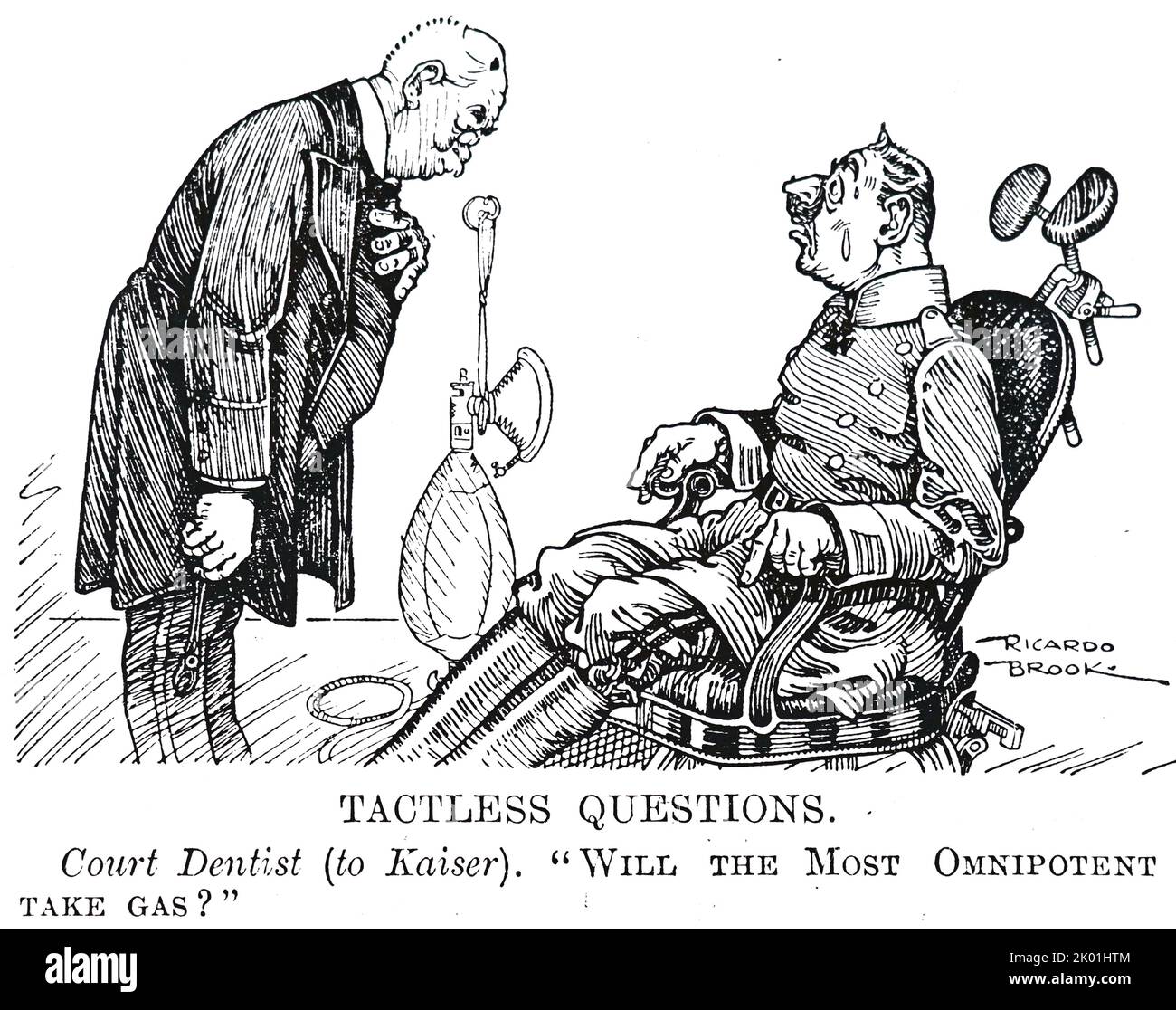 Karikatur aus Punch, London, 28. Juli 1915, in der die Gefahr des deutschen Einsatzes von Senfgas als Kriegswaffe hervorgehoben wird. Stockfoto