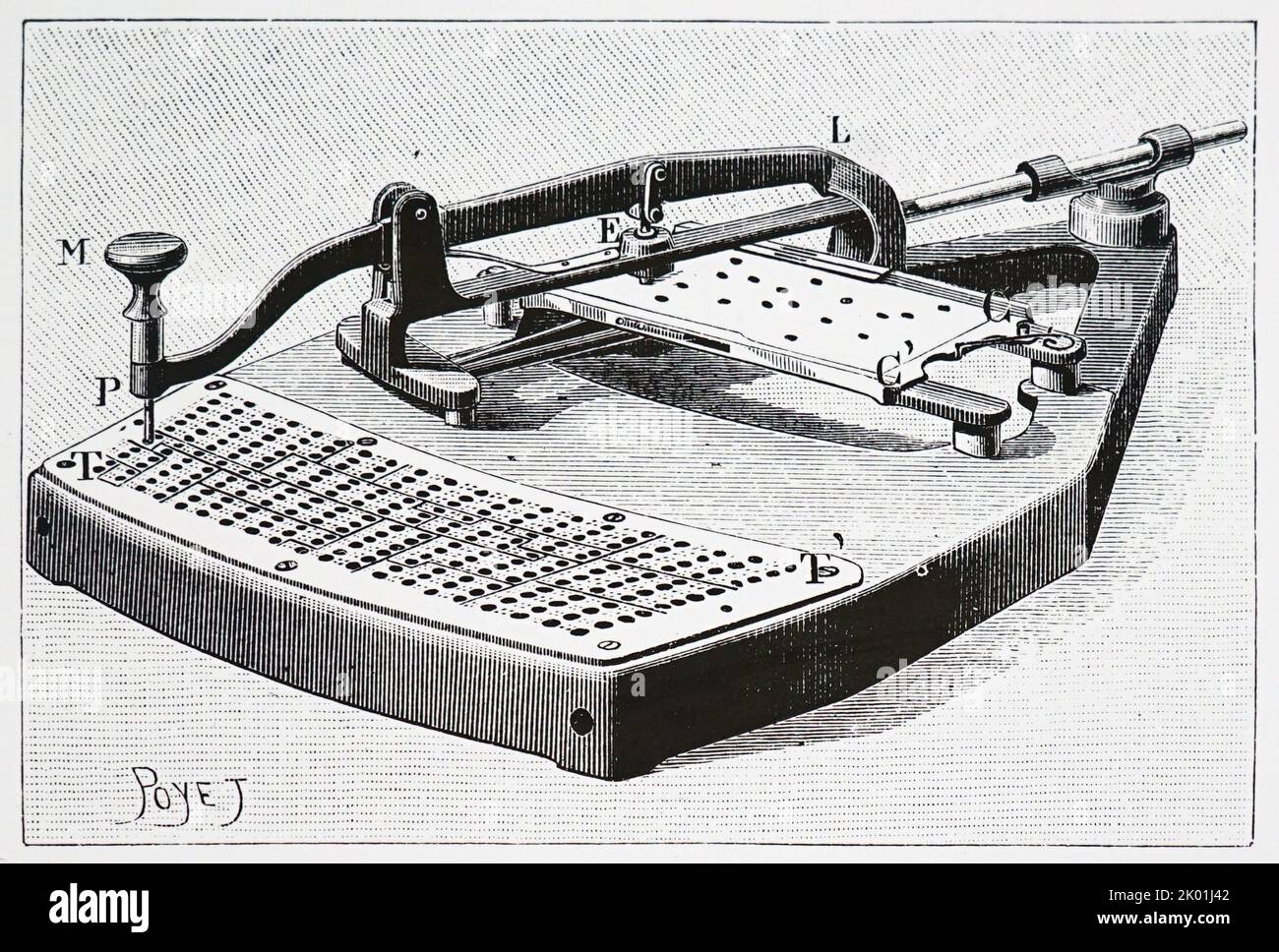 Hollerith-Tabulator. Maschine zum Stanzen von Informationen auf Karten. Dieser Hollerith-Tabulator wurde erstmals im US-Zensus von 1890 verwendet. Von La Nature, Paris, 1894. Stockfoto