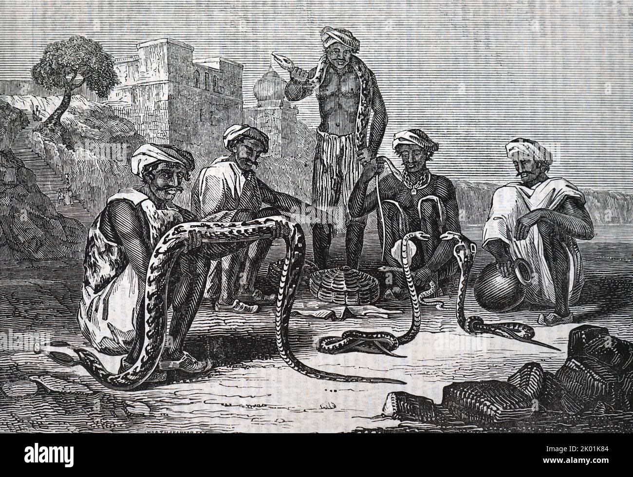 Indische Schlangenbeschwörer, London, 1835. Stockfoto