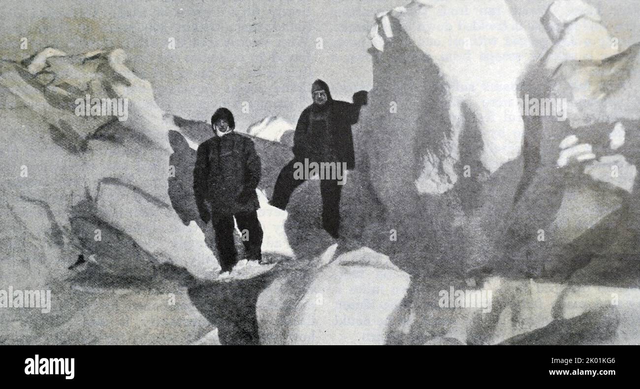 Unter dem Eis, auf dem die Besatzung der verlassenen Endurance lagerte, standen die Kräfte der Natur in einem heftigen Konflikt. Stockfoto