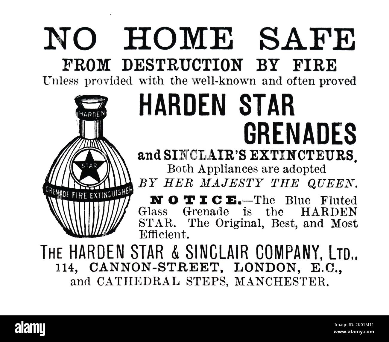 Werbung für den Feuerlöscher der Hardengranate. Stockfoto