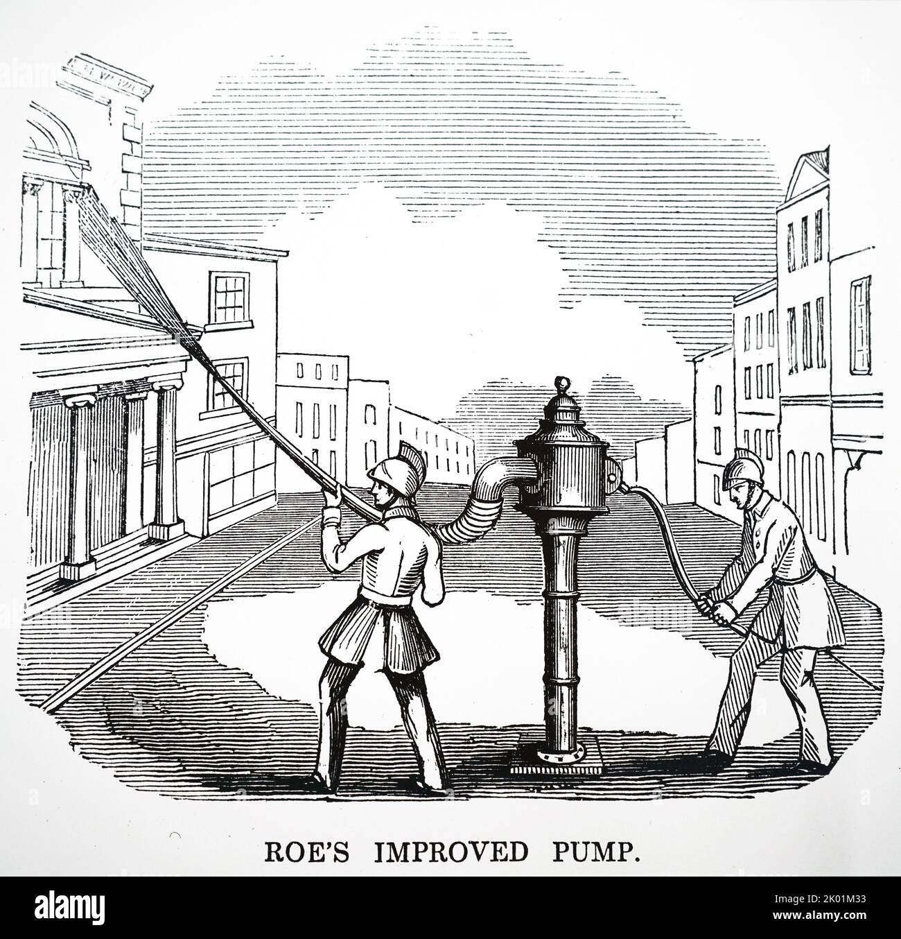 Verbesserte Sprinklerpumpe von Roe Eine davon wurde im St. James's Palace und im Unterhaus eingerichtet. Stockfoto