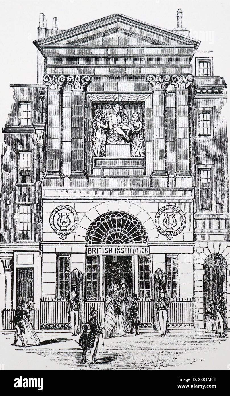 British Institution, Pall Mall, wo vor der Gründung der National Gallery eine jährliche Ausstellung großer Meister stattfand. Stockfoto