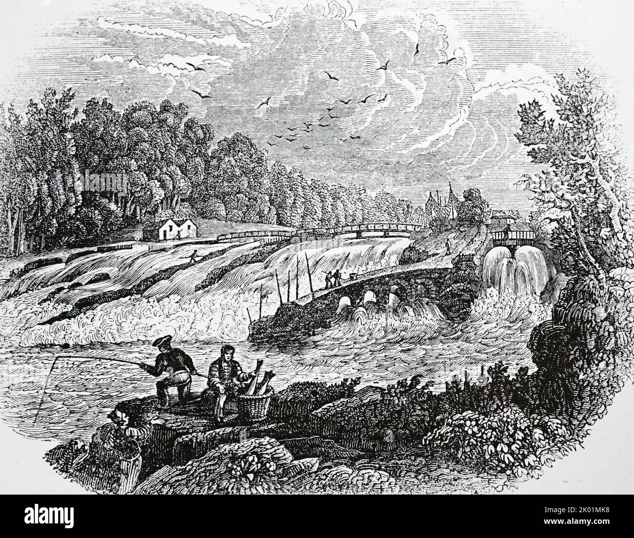 Lachsangeln in der Salmon Leap, Coleraine. London, 1837. Stockfoto