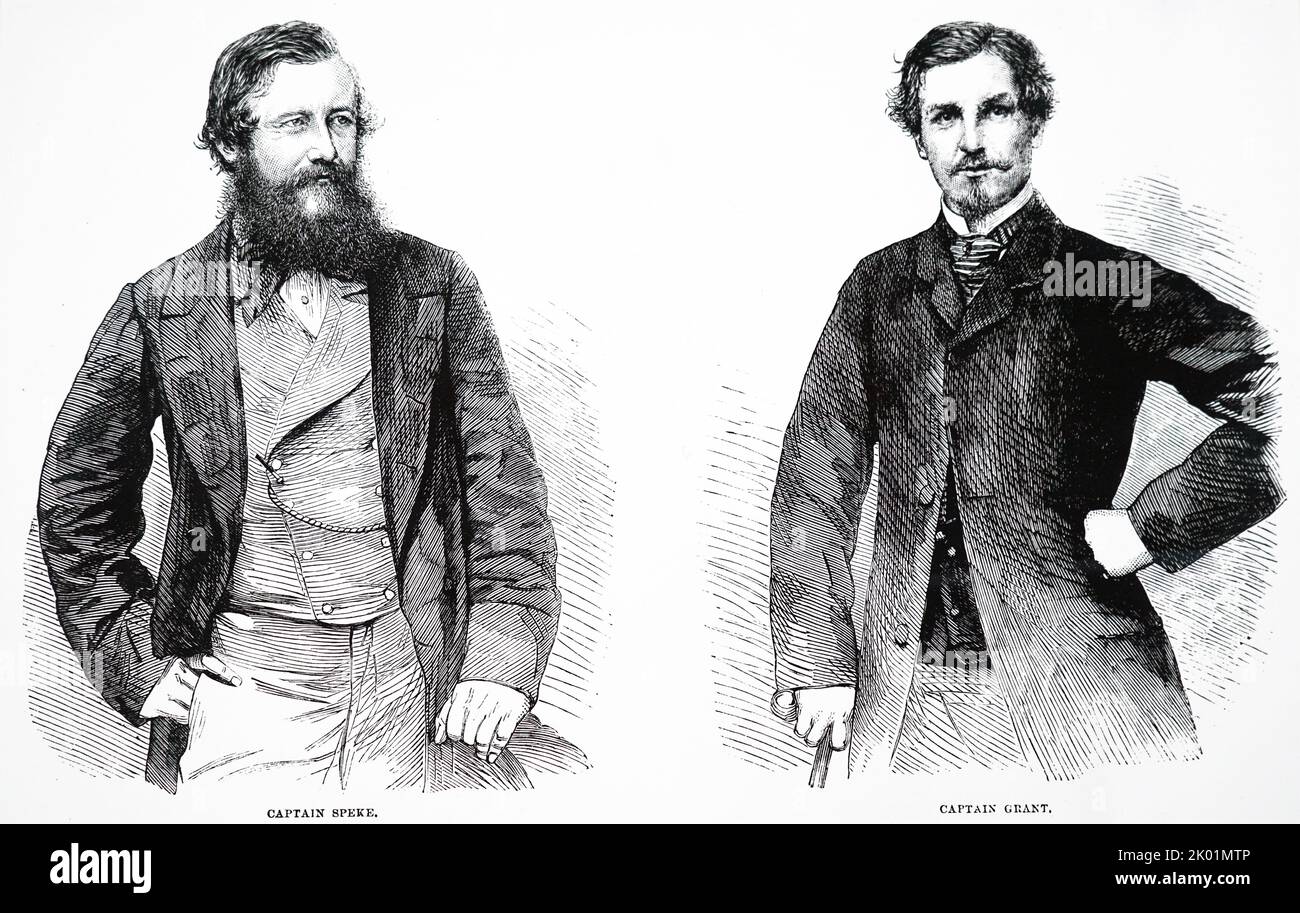 John Hanning Speke (1827-64) und James Augustus Grant (1827-92) auf ihrer Rückkehr von ihrer Expedition 1860-63, um die Quelle des Nils zu entdecken. Stockfoto John Hanning Speke (1827-64) und James Augustus Grant (1827-92) auf ihrer Rückkehr von ihrer Expedition 1860-63, um die Quelle des Nils zu entdecken. Stockfoto