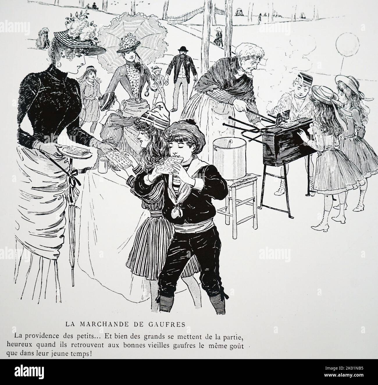 Waffeln essen. La Marchande de Gaufres. Stockfoto