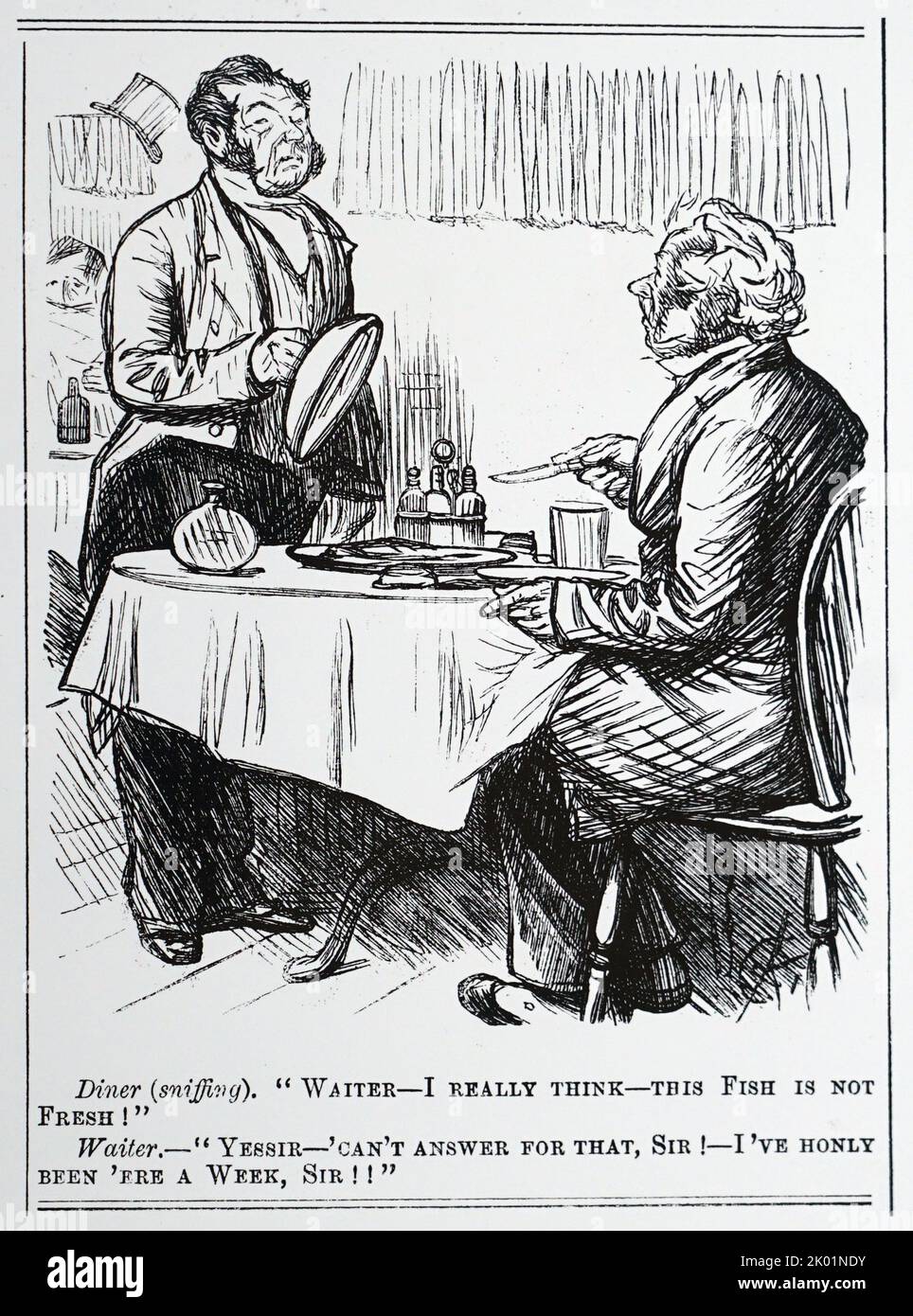 Punch kommentiert den Zustand der Lebensmittel, die oft in Londoner Essenshäusern serviert werden. Stockfoto