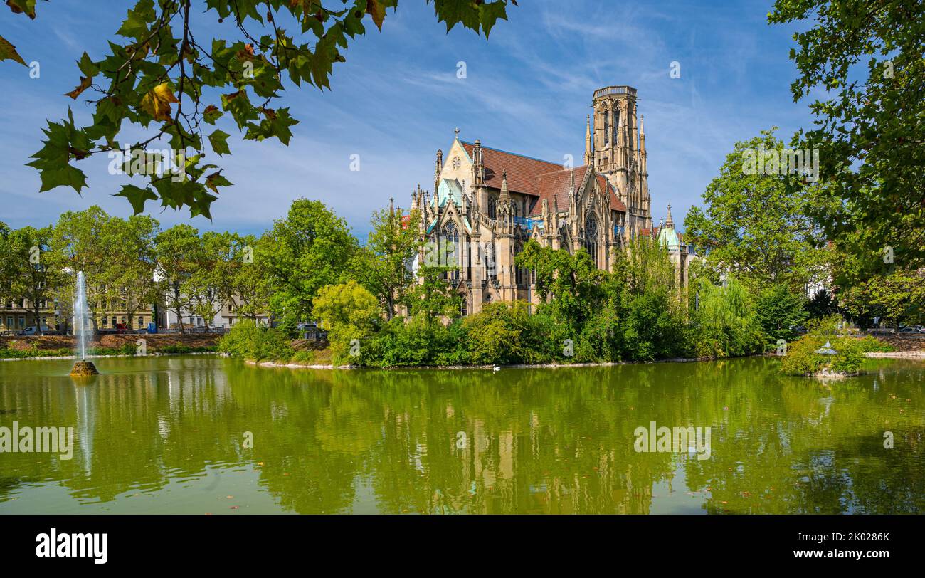 Johanneskirche‘Feuersee in Stuttgart. Die Kirche wurde in den Jahren 1864-1876 gebaut. Baden-Württemberg, Deutschland, Europa Stockfoto