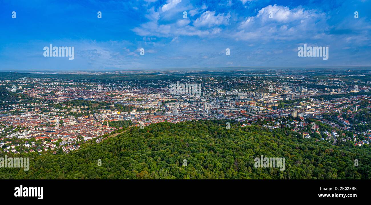 Panoramablick über die Stadt Stuttgart vom Fernsehturm aus gesehen. Baden-Württemberg, Deutschland, Europa Stockfoto