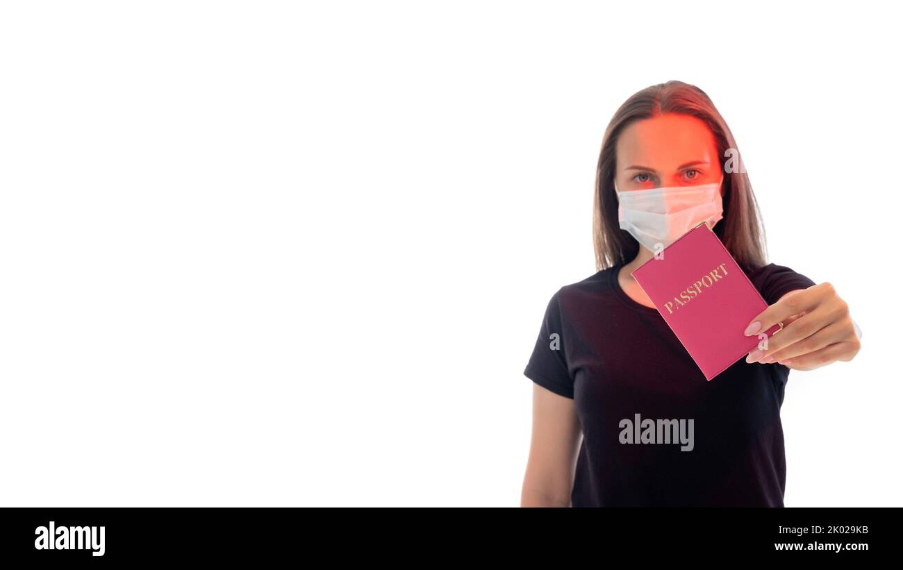 Quarantäne Maßnahmen Reisebeschränkung Frauenmaske Stockfoto