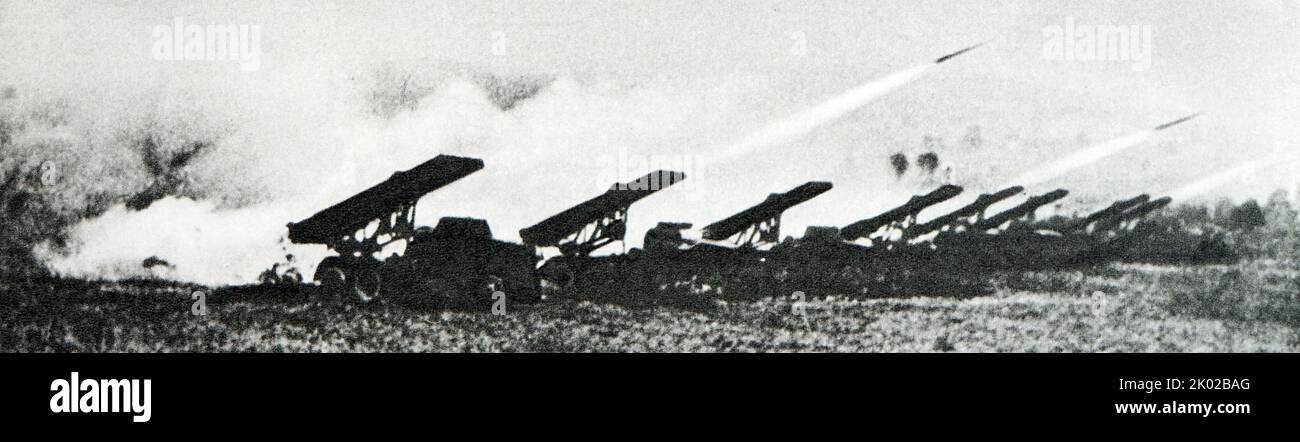 Russische Artillerie-Position in den sowjetischen Kriegsanstrengungen, 1941. Stockfoto