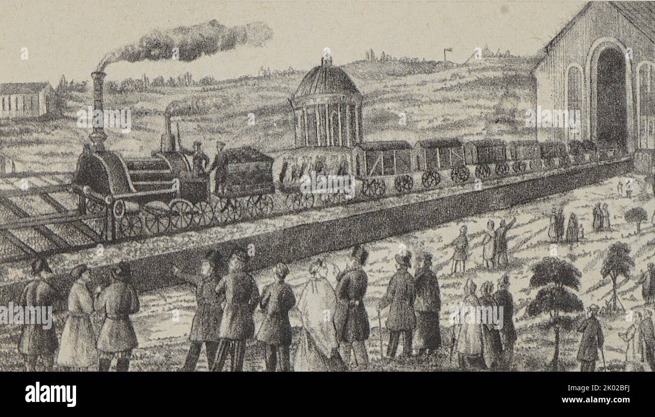 Moskauer Eisenbahn. Aus einem Stich im Jahr 1854. Stockfoto