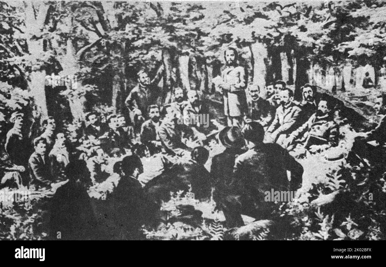Gründungskongress der Bulgarischen Sozialdemokratischen Arbeiterpartei. D. Blagoev spricht. 1903 Stockfoto