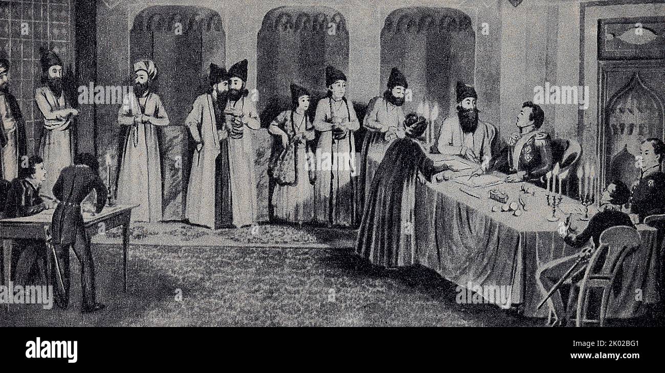 Alexander Sergejewitsch Gribojedow (1795 - 1829), war ein russischer Diplomat. Er war Russlands Botschafter in Qadschar, Persien, wo er und das gesamte Botschaftspersonal von einem wütenden Mob massakriert wurden, als Ergebnis der grassierenden antirussischen Stimmung, die durch die Verhängung des Vertrags von Gulistan durch Russland bestand (1813) Stockfoto