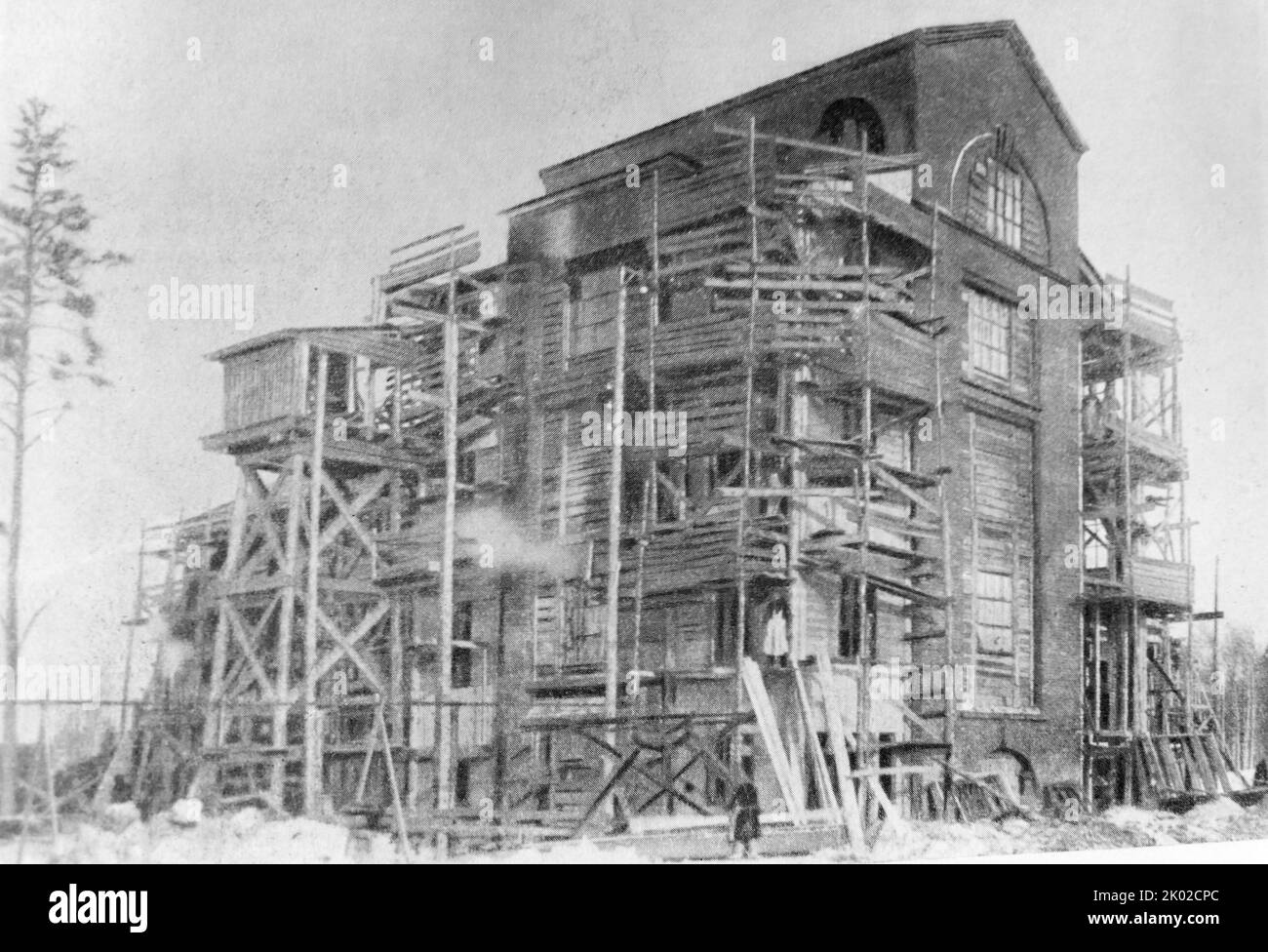 Bau des Wasserkraftwerks Shaturskaya. 1920. Stockfoto