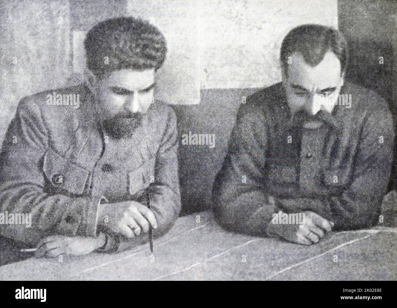 S. Kamenew - Oberbefehlshaber der Streitkräfte der Republik (rechts) und P.P. Lebedew - Stabschef. Während des russischen Bürgerkrieges 1919. Stockfoto