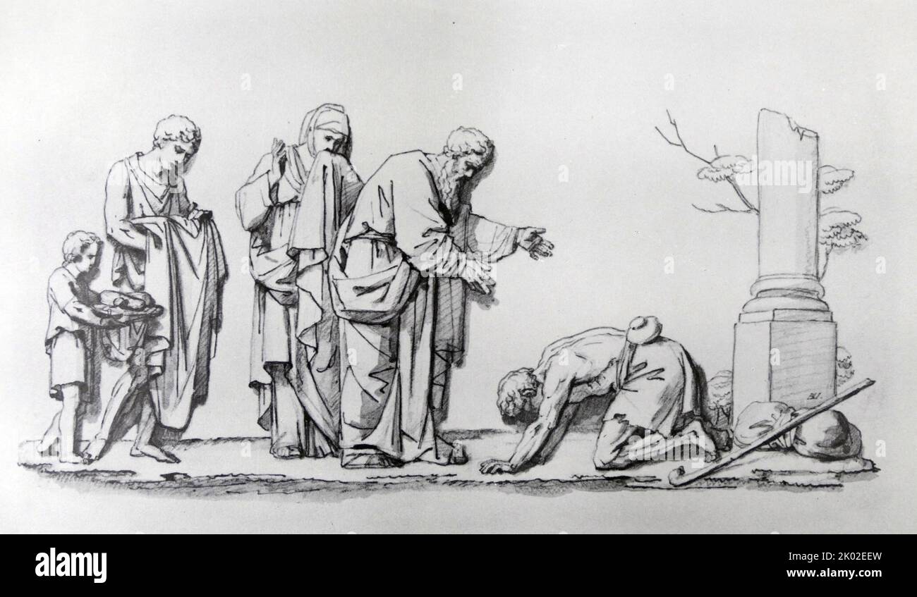 Die Rückkehr des verlorenen Sohnes. Von Vasily Kozmitsch Shebuev, (1777 - 1855); russischer Maler, amtl. Staatsrat, Akademiker. Einer der führenden Meister des Spätklassizismus Stockfoto