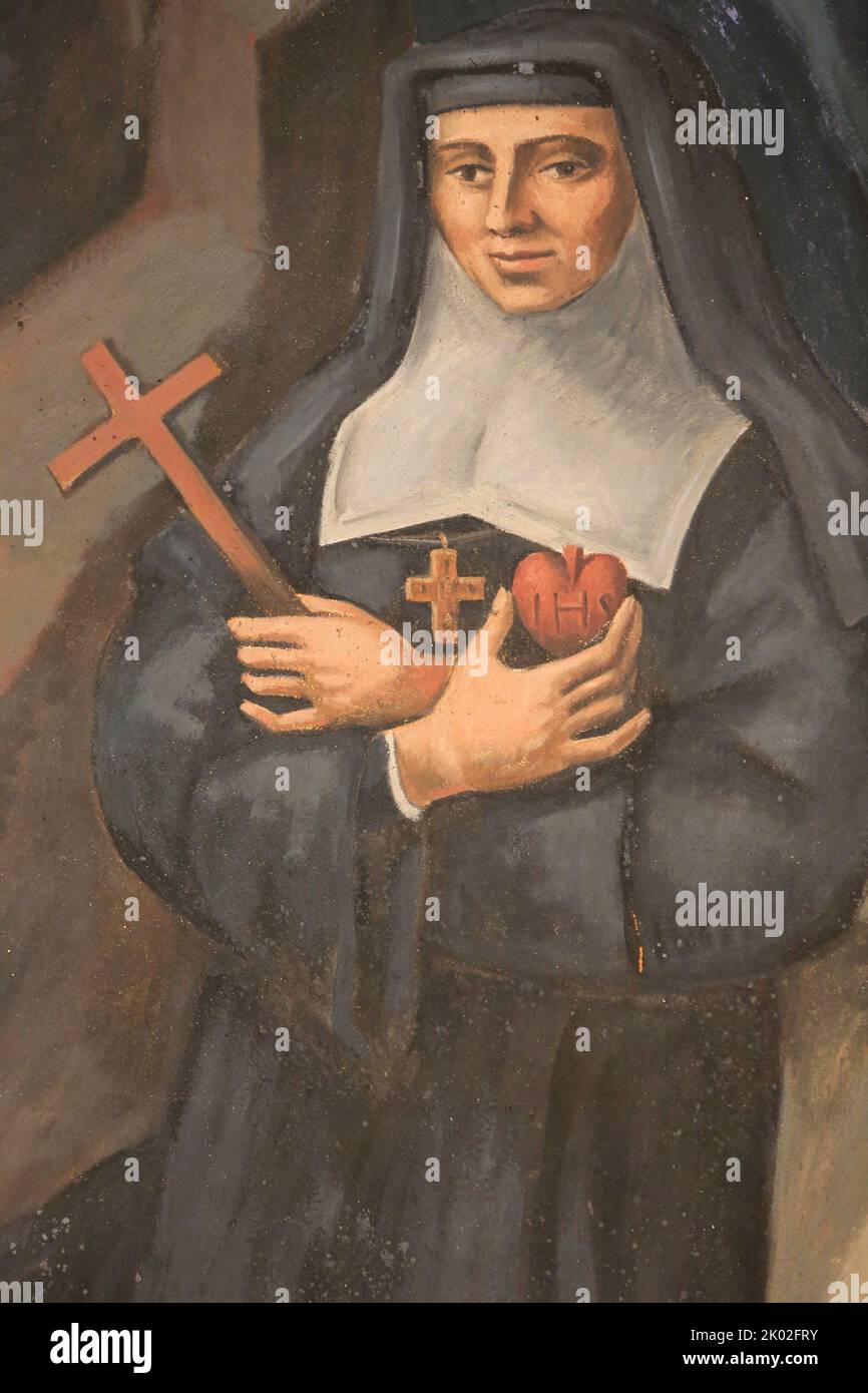 Sainte-Jeanne-Françoise de Chantal, religieuse. Peinture. Paul Monnier. Eglise Notre-Dame des Alpes. Le-De-France. Frankreich. Stockfoto