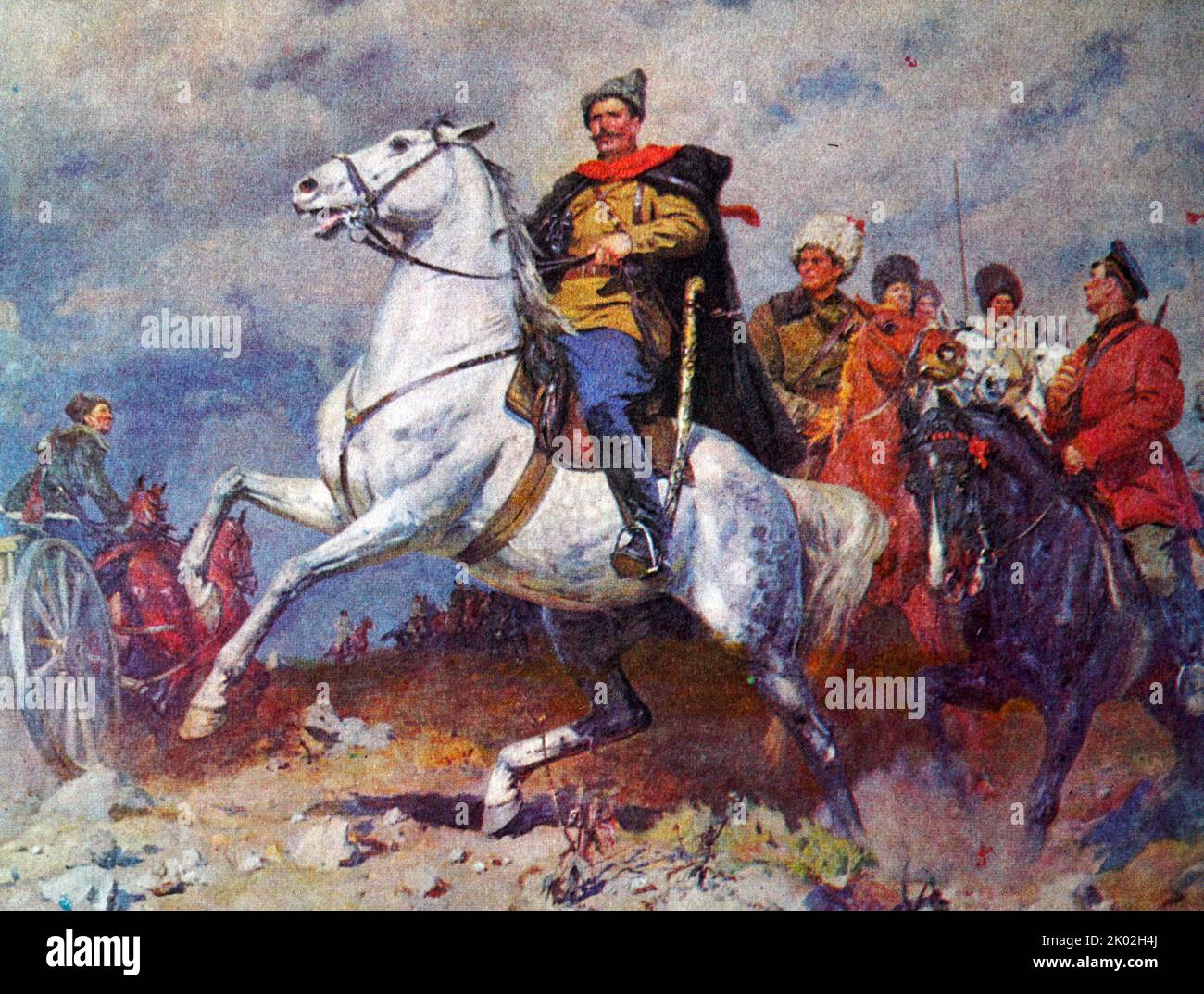 Porträt des Bürgerkriegshelden W. I. Chapaev. (Gemälde von K.D. Kitayka). Wassili Iwanowitsch Tschapajew oder Tschapajew (1887 - 1919) war ein gefeierter russischer Soldat und Kommandeur der Roten Armee während des russischen Bürgerkrieges. Stockfoto