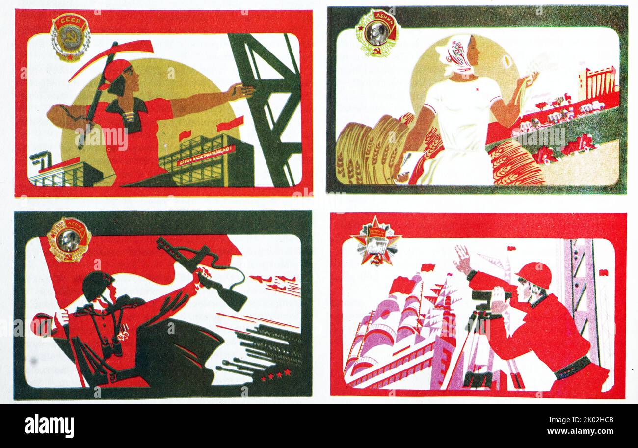 Poststempel des Komsomolhelden. Die All-Union Leninist Young Communist League (bekannt als Komsomol), war eine politische Jugendorganisation in der Sowjetunion. Sie wird manchmal als die Jugendsparte der Kommunistischen Partei der Sowjetunion (KPdSU) bezeichnet. Stockfoto