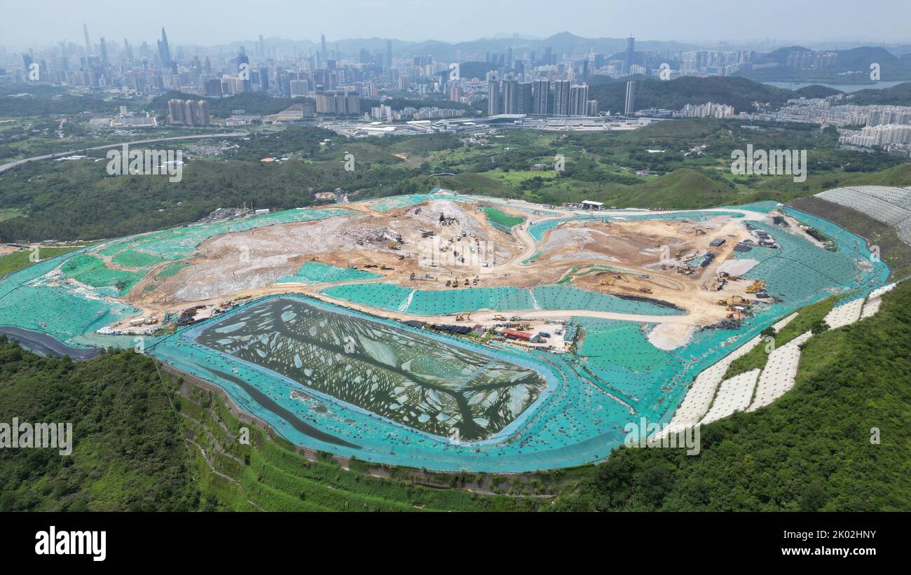 Gesamtansicht der Deponie in Nordost-Neugebieten, Foto aus Ta Kwu Ling.02SEP22 SCMP / Felix Wong Stockfoto