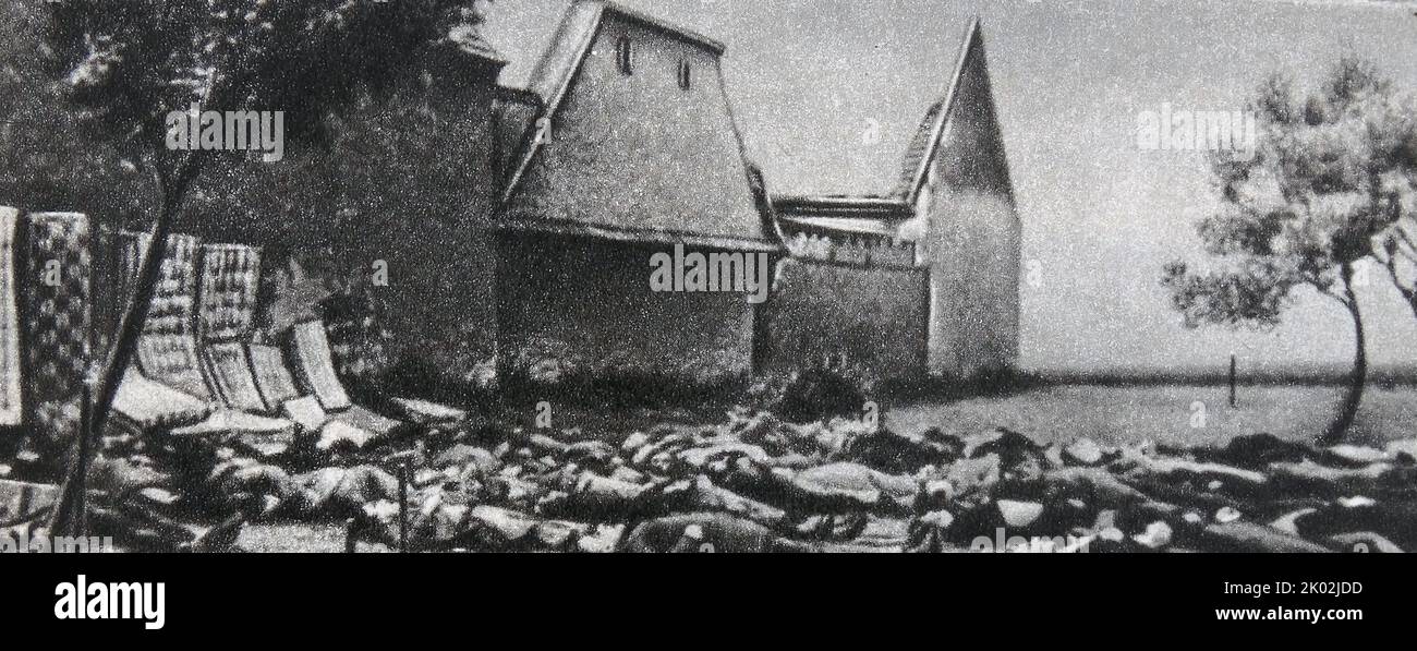 Opfer blutigen Terrors in Lidice. Tschechoslowakei. Das Massaker von Lidice war die vollständige Zerstörung des Dorfes Lidice im Protektorat Böhmen und Mähren, heute Tschechien, im Juni 1942 auf Befehl von Adolf Hitler und Reichsführer-SS Heinrich Himmler. Stockfoto