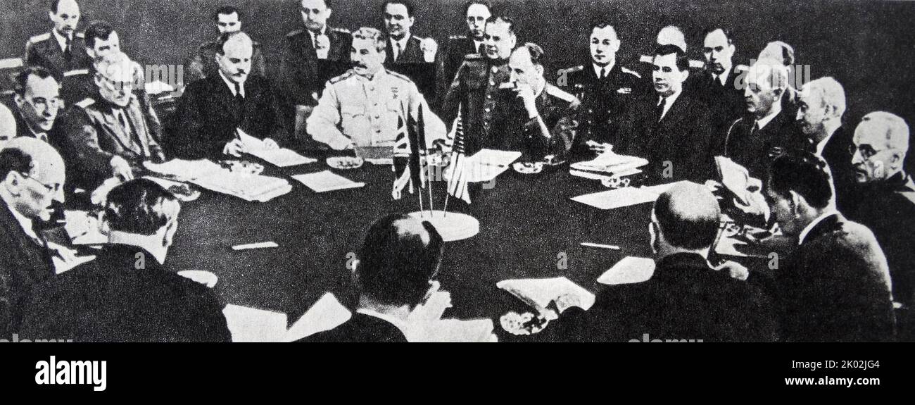 Stalin und Molotow führten die sowjetische Delegation auf der Konferenz in Berlin (Potsdam) an. Juli 1945 Stockfoto