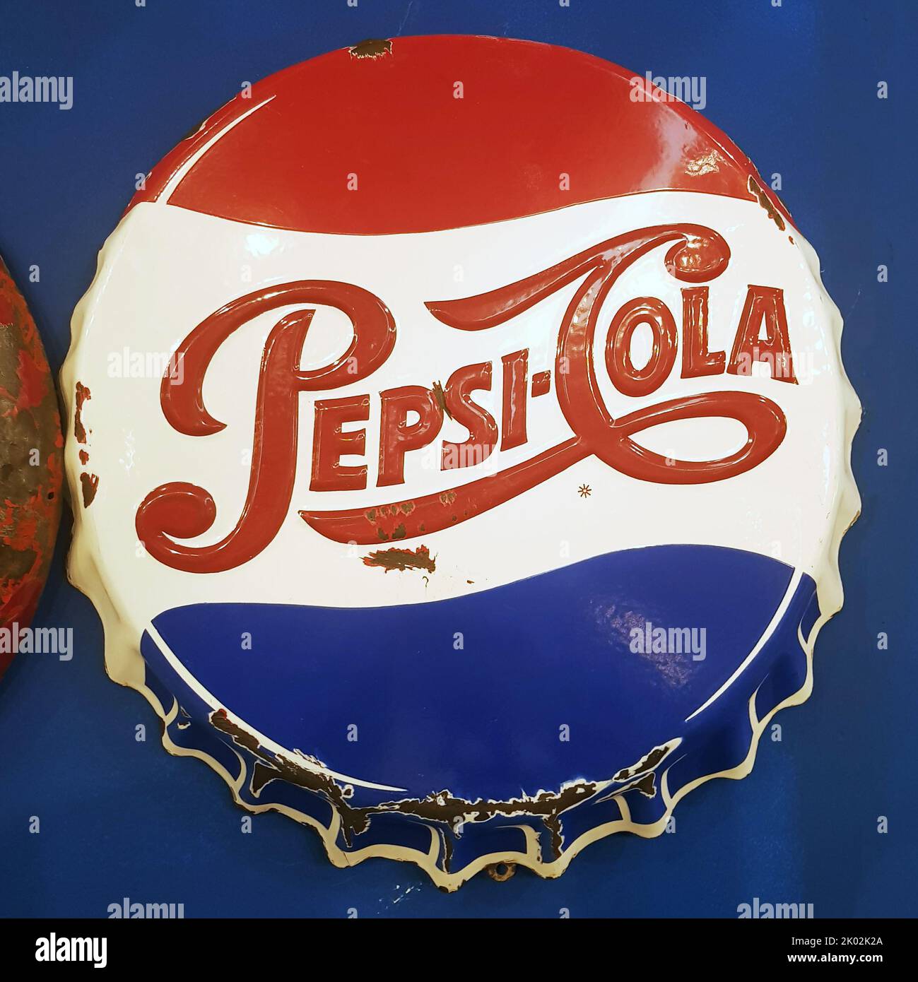Vintage pepsi Cola Werbung in Form eines Flaschendeckels Stockfoto