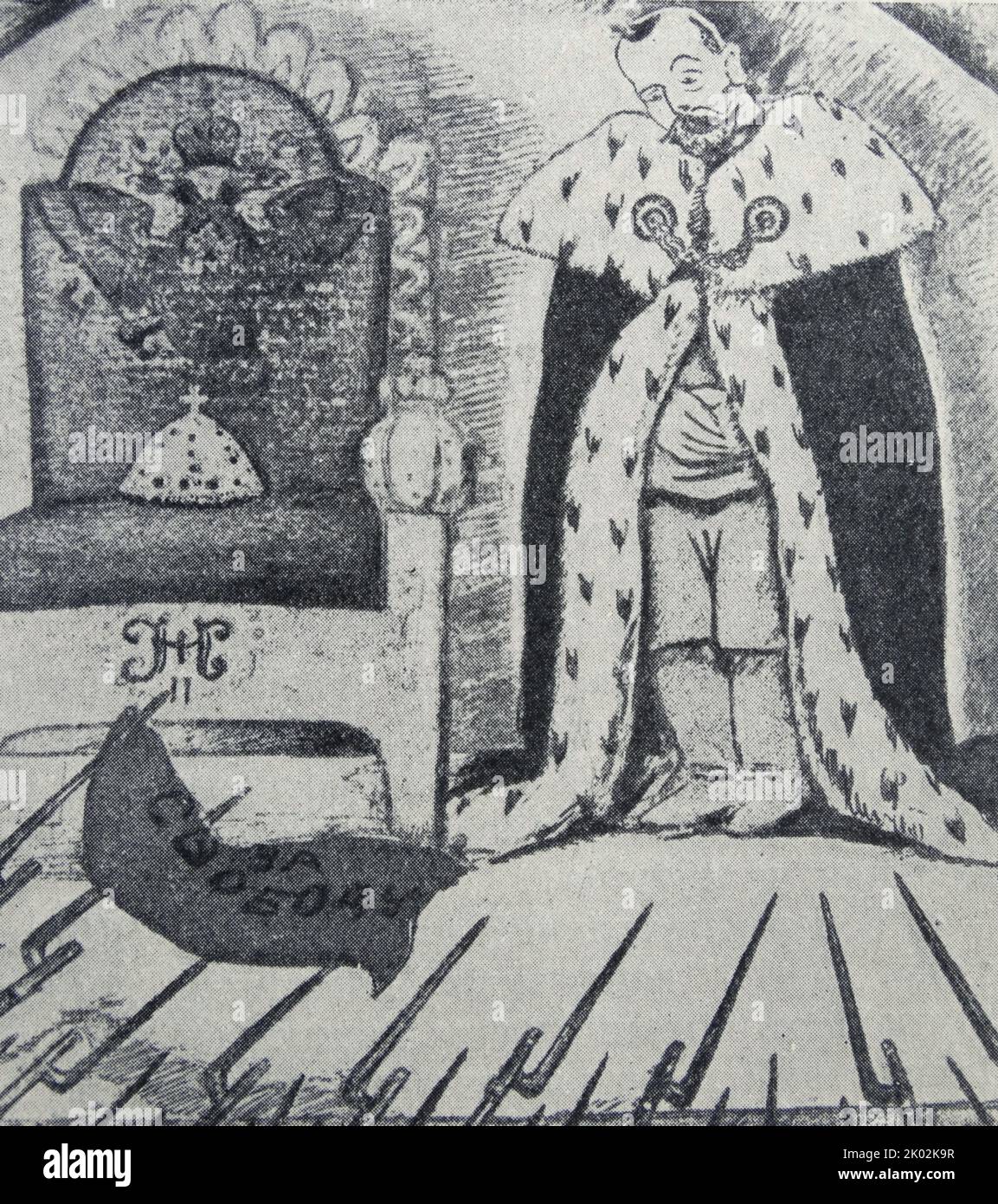 Karikatur zur Abdankung des russischen Zaren Nikolaus II. 1917 Stockfoto