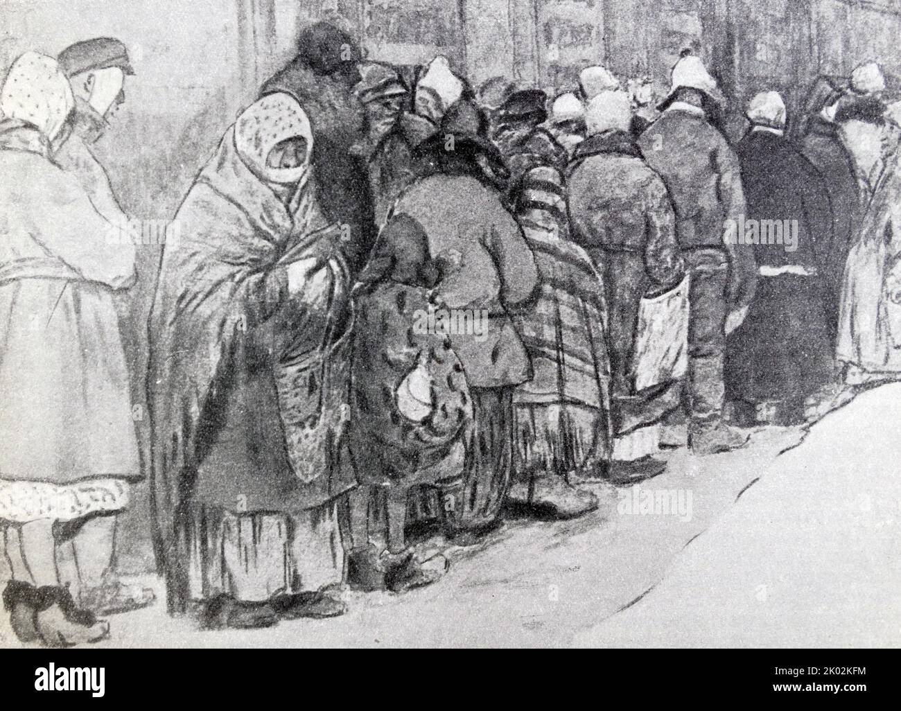 Lebensmittelschlangen (Brotmangel) St. Petersburg Februar 1917 Stockfoto