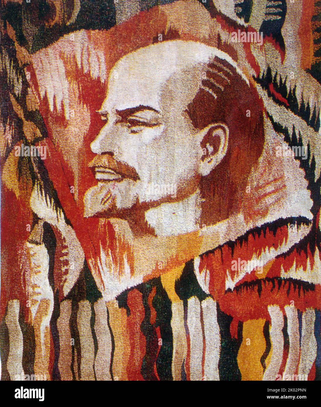 Wandteppich mit Wladimir Lenin, dem sowjetischen Führer von 1917 bis 1924. Um 1975. Stockfoto