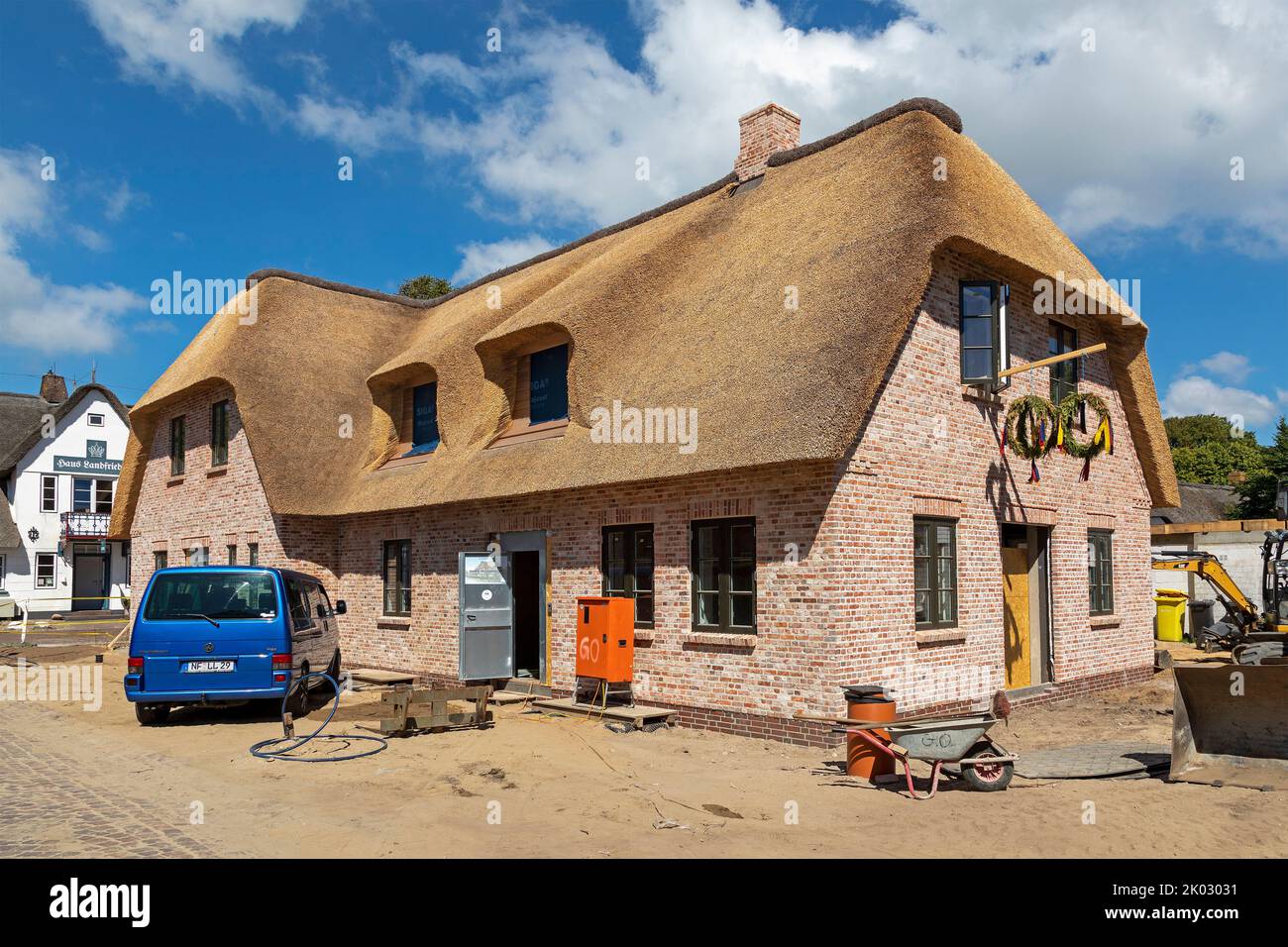 Reethaus im Bau, Nieblum, Föhr Insel, Nordfriesland, Schleswig-Holstein, Deutschland Stockfoto