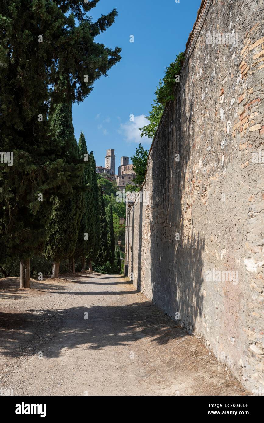 Türme von San Gimignano, auch Manhattan des Mittelalters genannt, seit 1990 UNESCO Weltkulturerbe, San Gimignano, Toskana, Italien Stockfoto