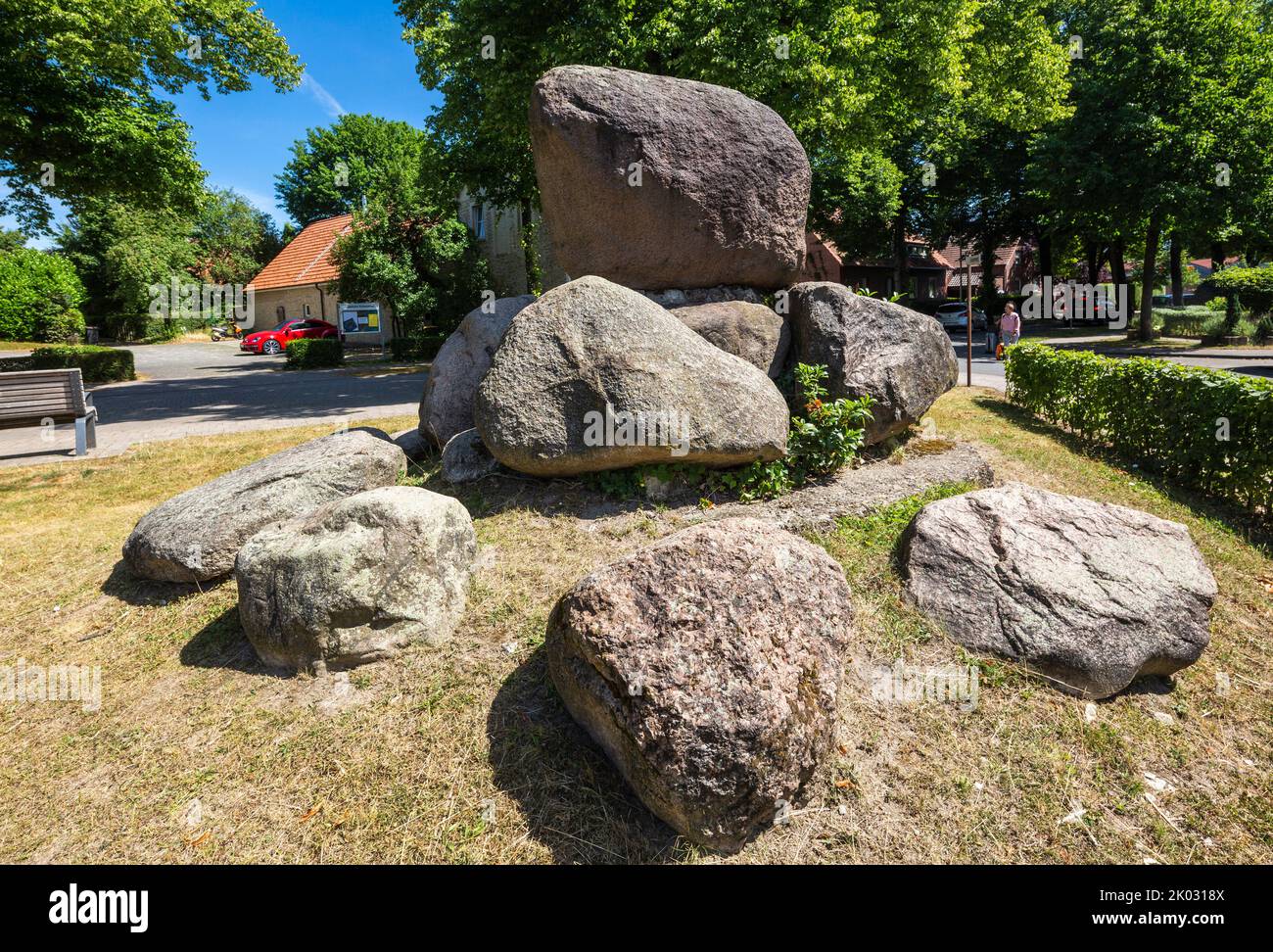 Deutschland, Billerbeck, Berkel, Baumberge, Münsterland, Westfalen, Nordrhein-Westfalen, Schlageter-Denkmal, benannt nach Albert Leo Schlageter, heute Kriegsgefangenendenkmal genannt, erratische Blöcke, Gruppe von erratischen Blöcken Stockfoto