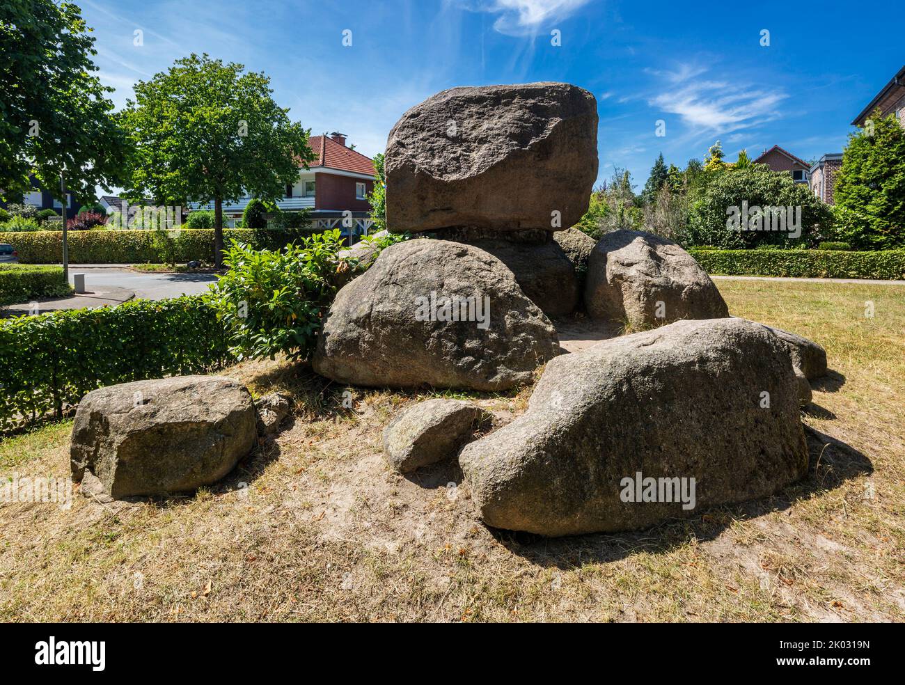 Deutschland, Billerbeck, Berkel, Baumberge, Münsterland, Westfalen, Nordrhein-Westfalen, Schlageter-Denkmal, benannt nach Albert Leo Schlageter, heute Kriegsgefangenendenkmal genannt, erratische Blöcke, Gruppe von erratischen Blöcken Stockfoto