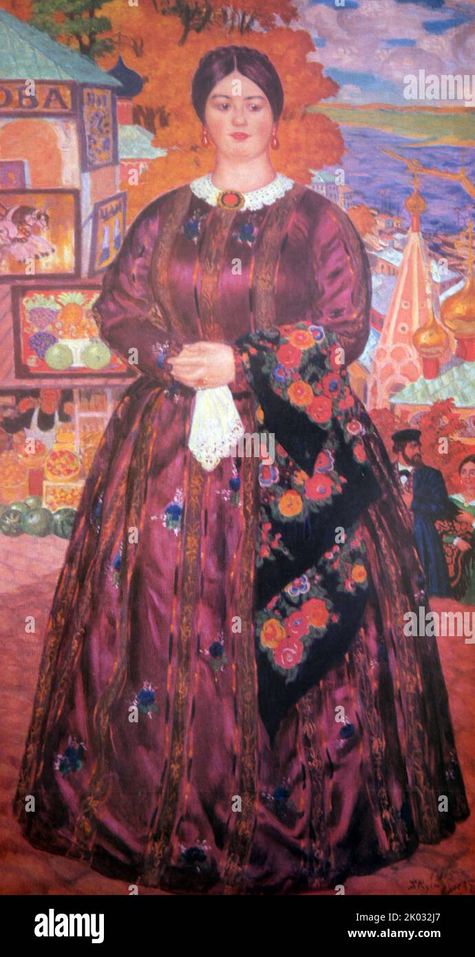 Die Frau des Händlers. 1912. Von Boris Kustodiev. Stockfoto