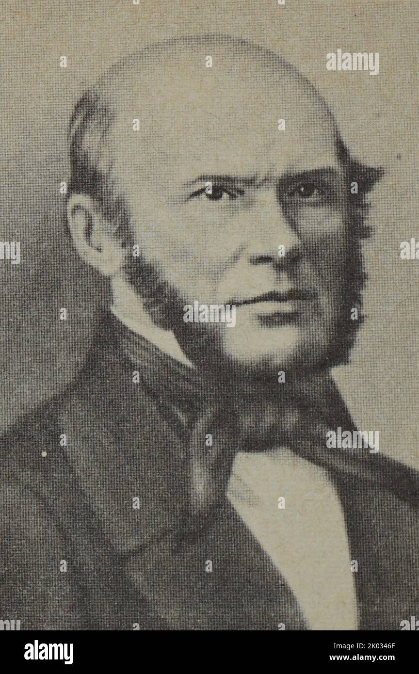 Nikolai Iwanowitsch Pirogov (russisch: Nikolaj Iwanowitsch Pirogov; 25. November 1810 - 5. Dezember 1881) war ein prominenter russischer Wissenschaftler, Arzt, Pädagoge, Persönlichkeit des öffentlichen Lebens und korrespondierendes Mitglied der Russischen Akademie der Wissenschaften (1847), einer der bekanntesten russischen Ärzte. Er gilt als Begründer der Feldchirurgie und war der erste Chirurg, der eine Anästhesie bei einer Feldoperation einsetzte (1847) und einer der ersten Chirurgen in Europa, der Äther als Narkose verwendete. Stockfoto