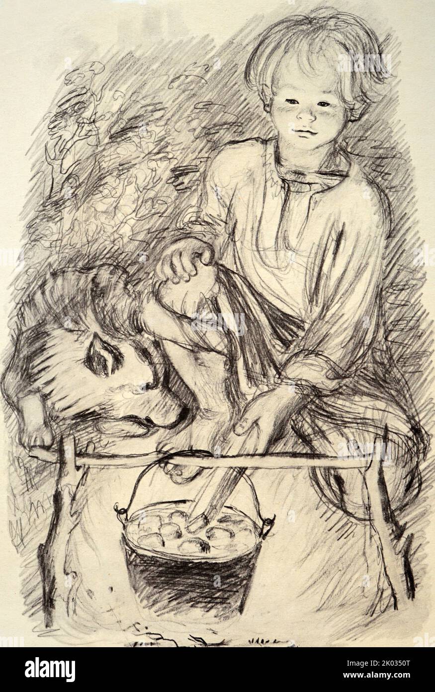 Pakhomov A. F. „Pavlusha“. Illustration für die Geschichte von I. S. Turgenev 'Beschin Meadow'. 1936. Stockfoto