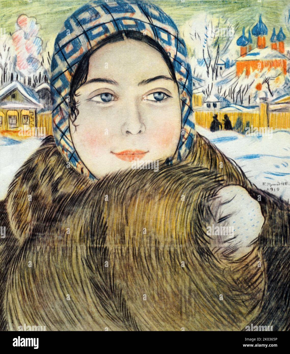 Die Frau des jungen Kaufmanns. 1911. Von Boris Kustodiev. Stockfoto
