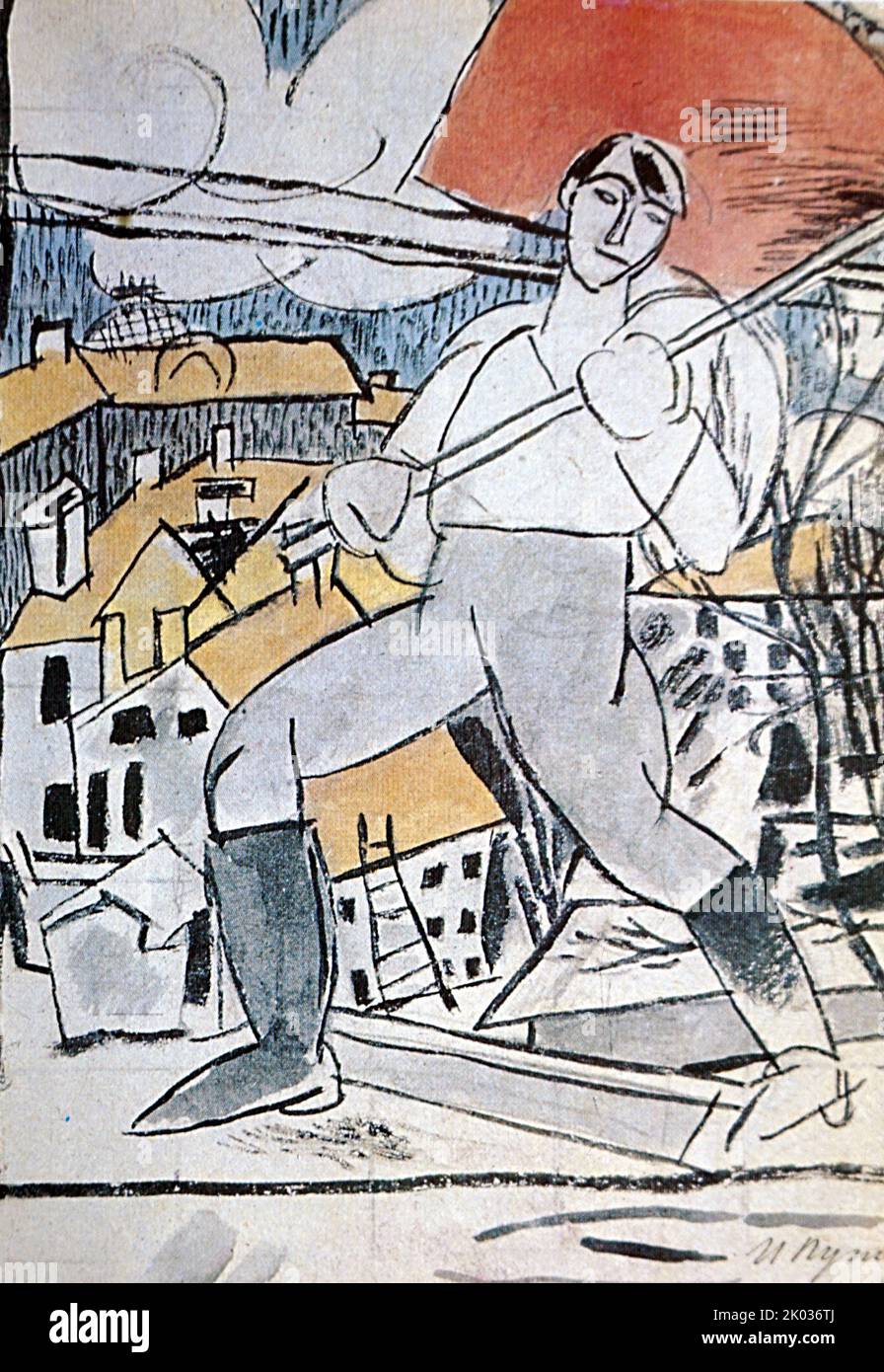 I. A. Puni. Skizze der Tafel. E2503 sowjetische russische Propagandakunst 1920. Stockfoto