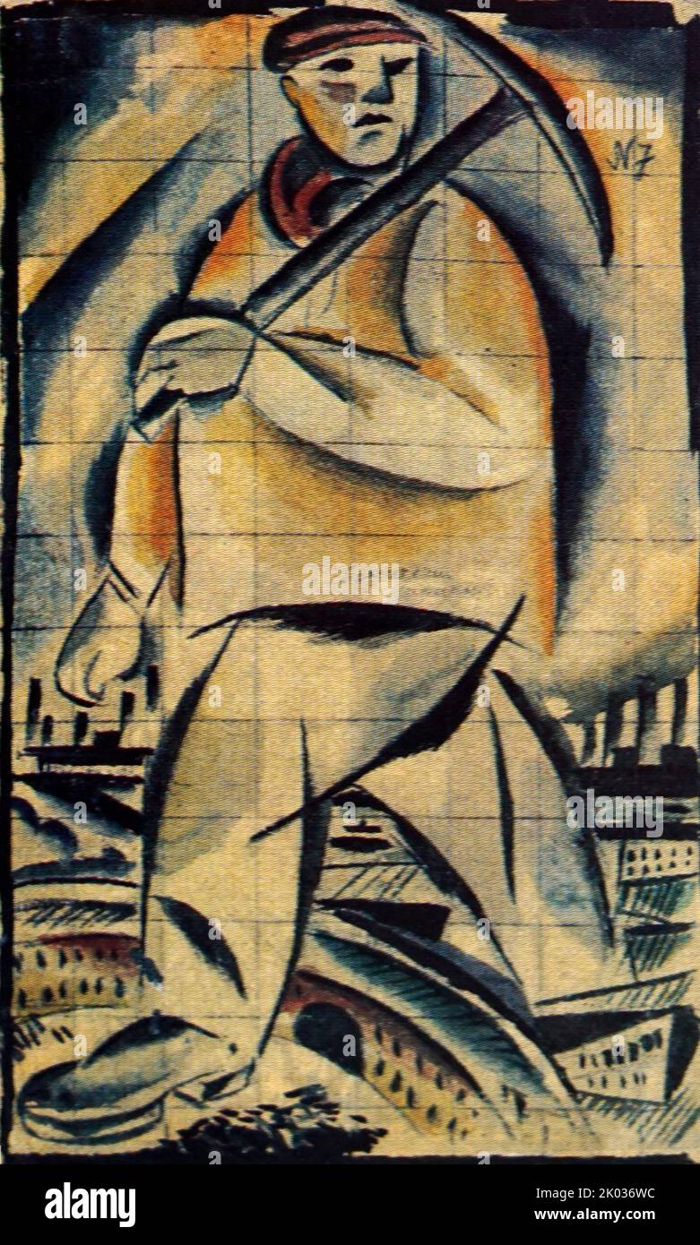 Skizze für die Tafel „Worker“. W. I. Koslinski. Sowjetische russische Propagandakunst 1920. Stockfoto